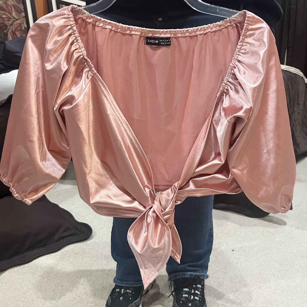SHEIN pink tie blouse